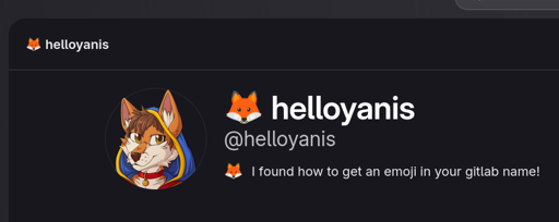 My Gitlab profile that includes the fox emoji in the display name